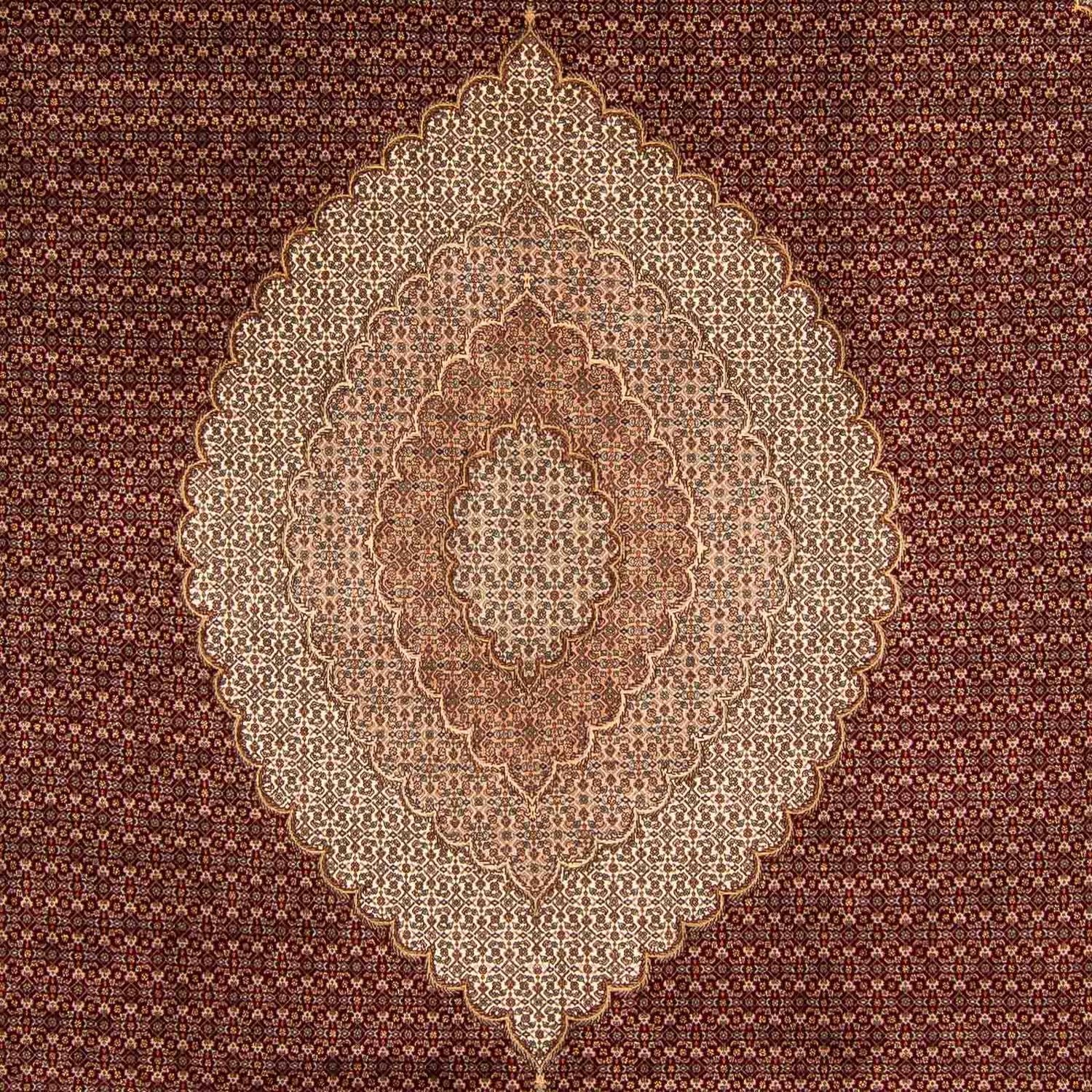 Persisk tæppe - Tabriz - 403 x 300 cm - mørkerød