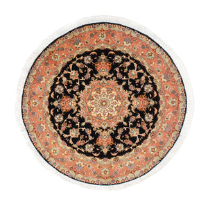 Persisk tæppe - Tabriz - Royal rundt  - 100 x 100 cm - mørkeblå