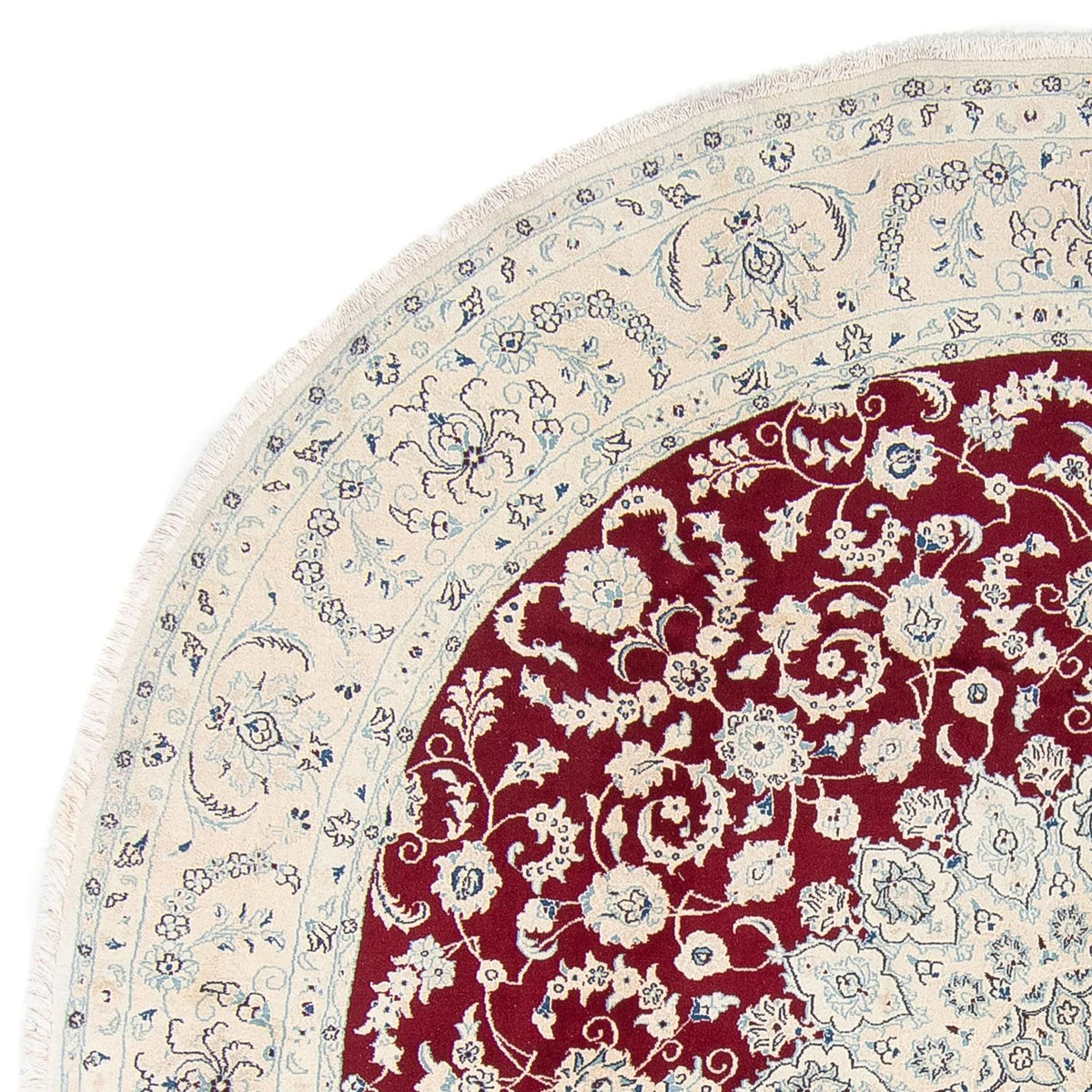 Persisk tæppe - Nain rundt  - 300 x 300 cm - mørkerød