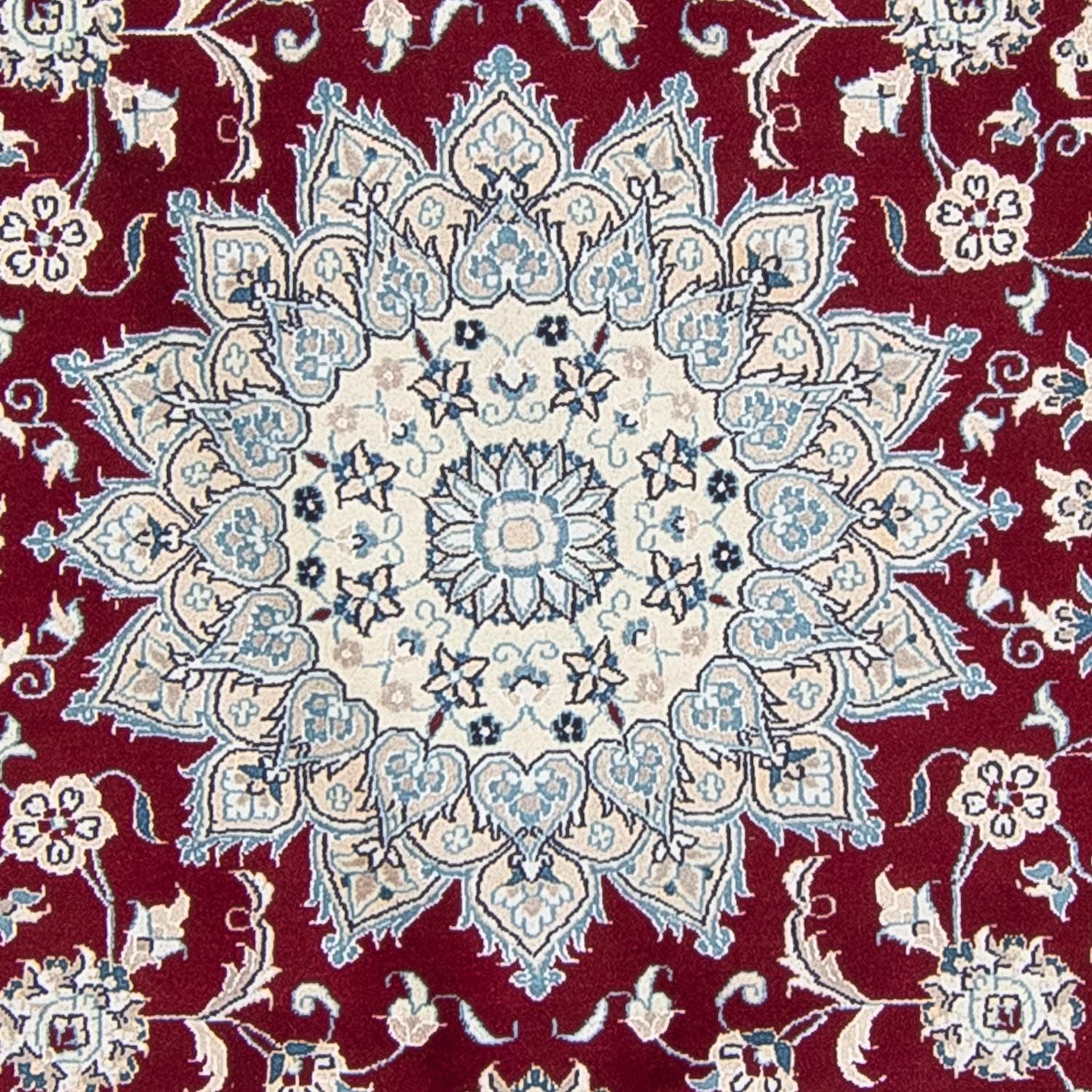 Persisk tæppe - Nain rundt  - 250 x 250 cm - mørkerød