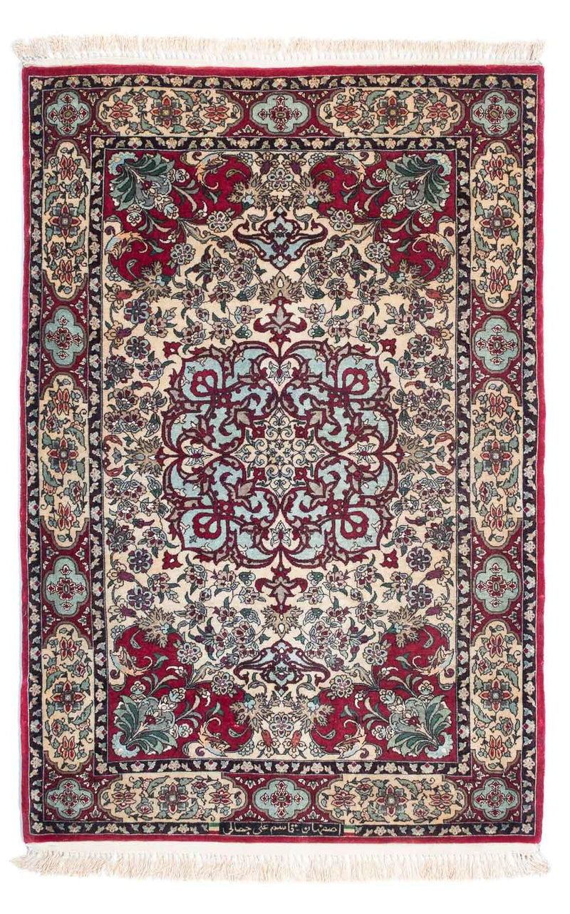 Persisk tæppe - Isfahan - Premium - 124 x 83 cm - mørkerød