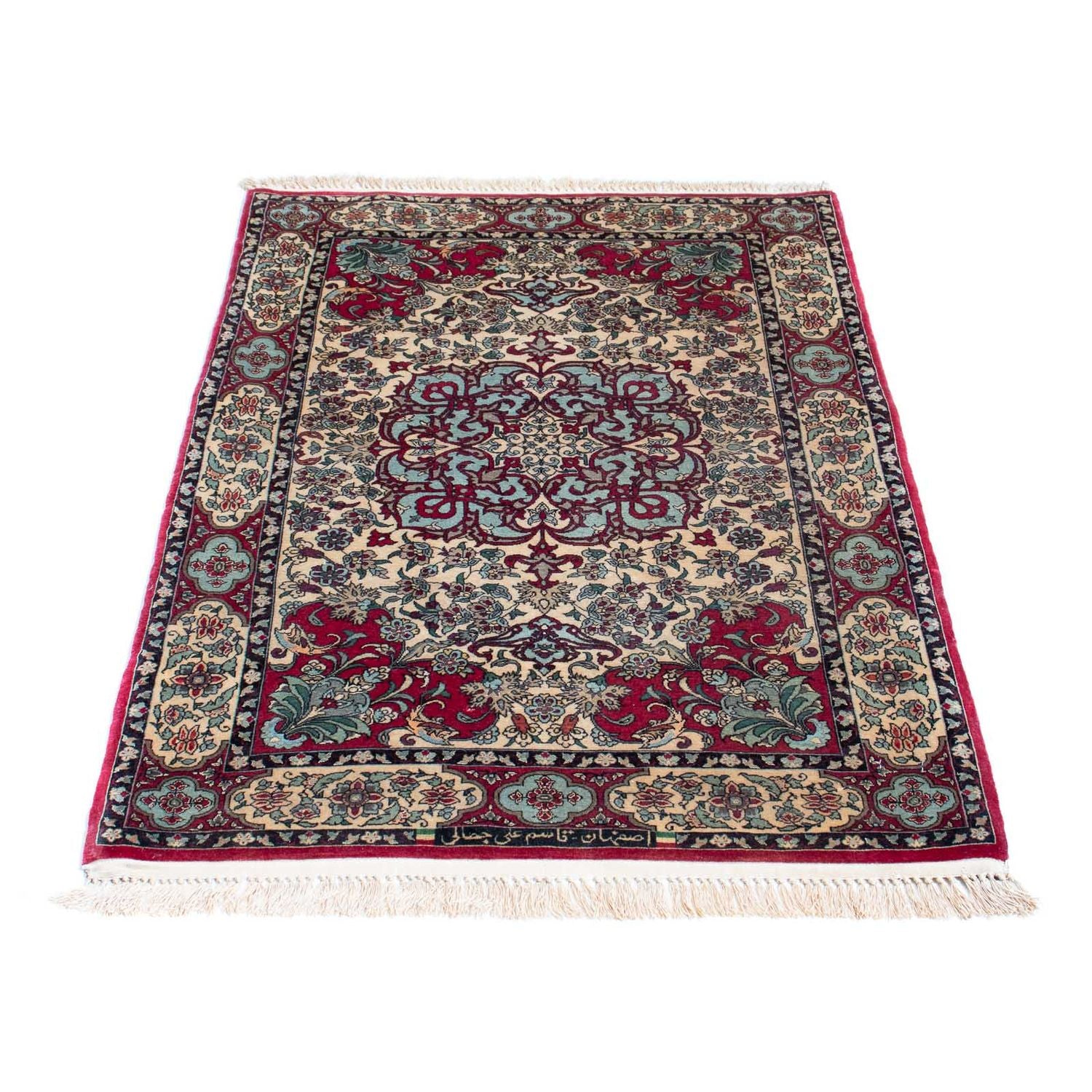 Persisk tæppe - Isfahan - Premium - 124 x 83 cm - mørkerød