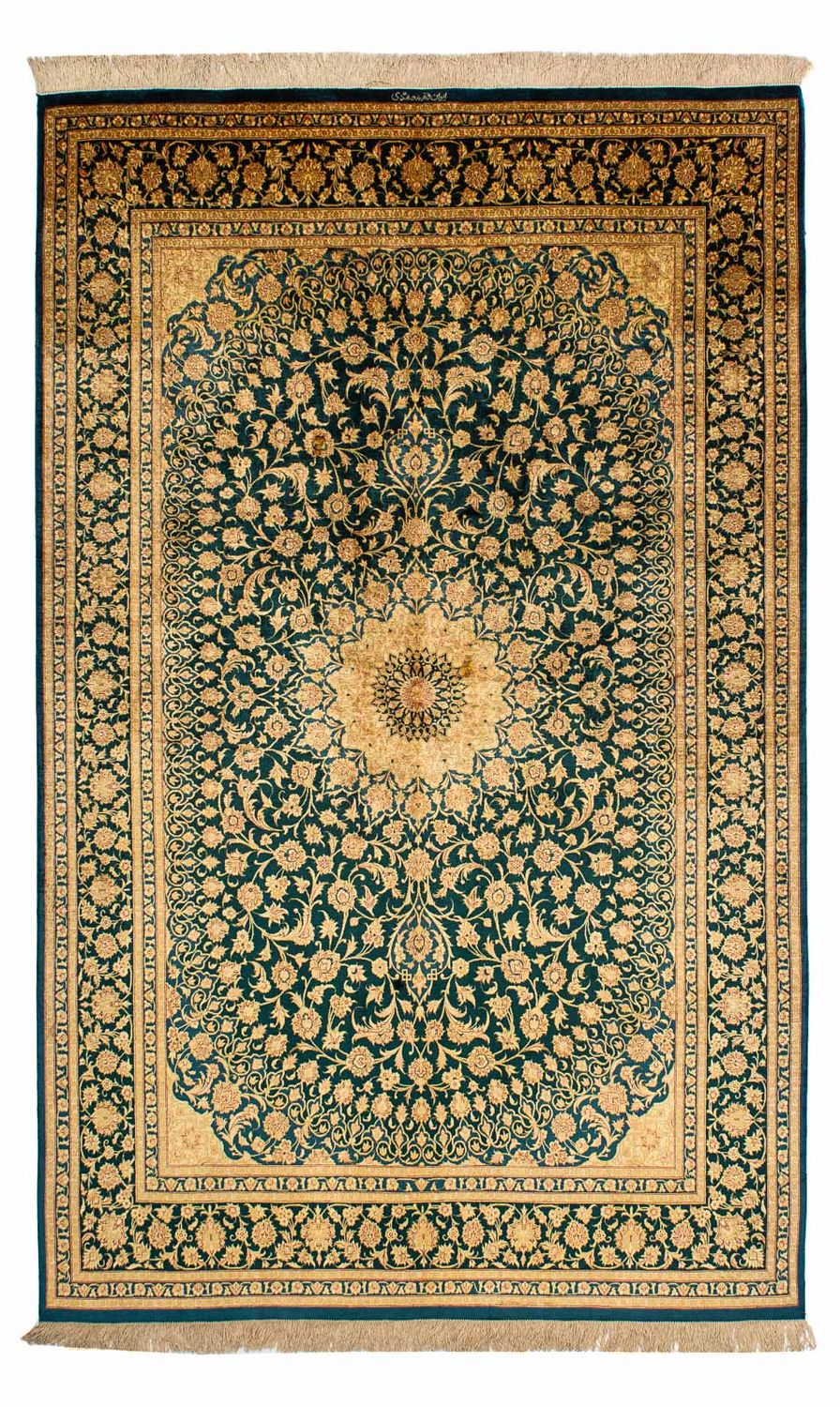 Silketæppe - Ghom Silk - Premium - 216 x 132 cm - mørkeblå