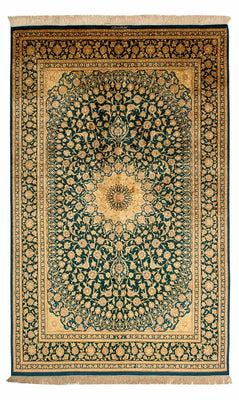 Silketæppe - Ghom Silk - Premium - 216 x 132 cm - mørkeblå