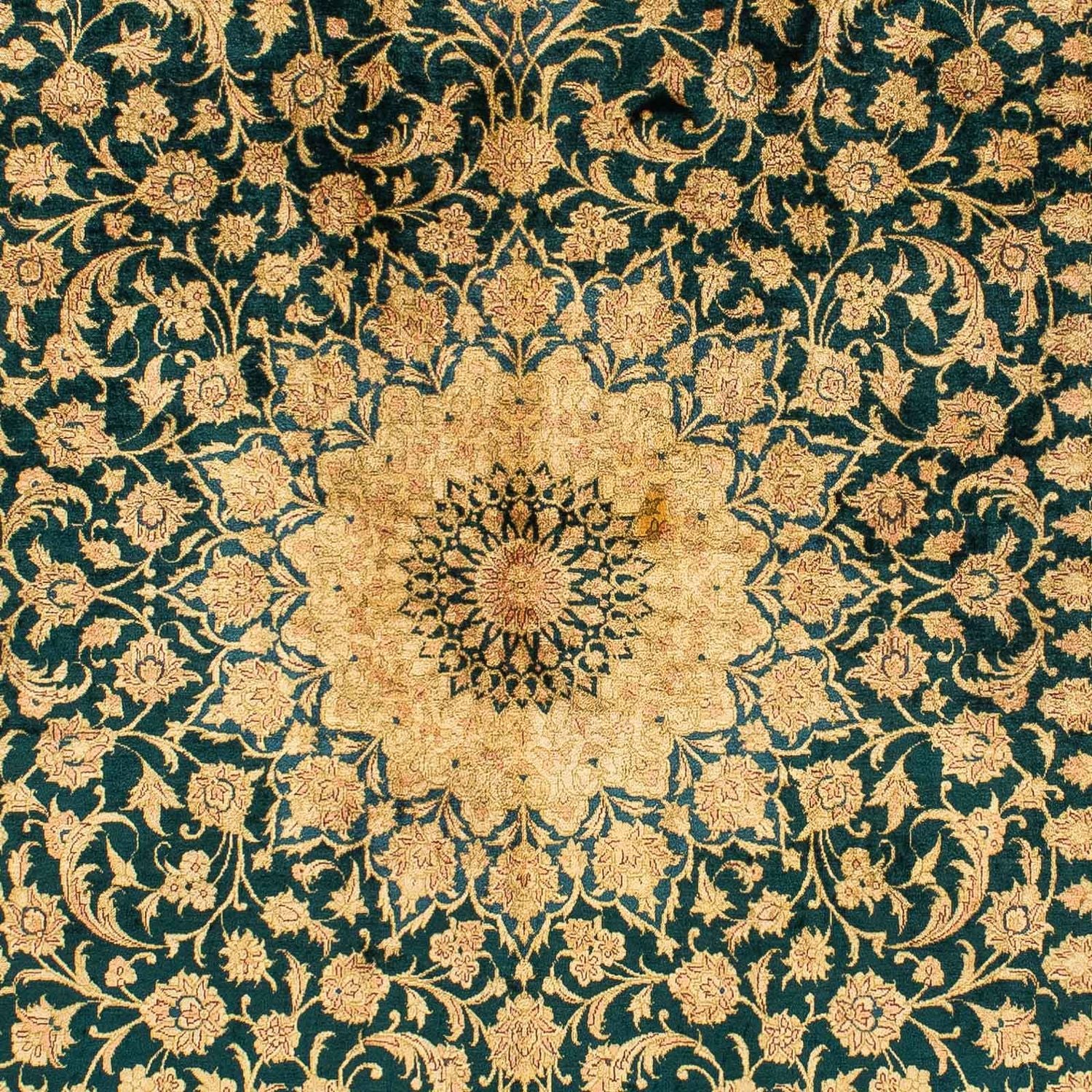 Silketæppe - Ghom Silk - Premium - 216 x 132 cm - mørkeblå