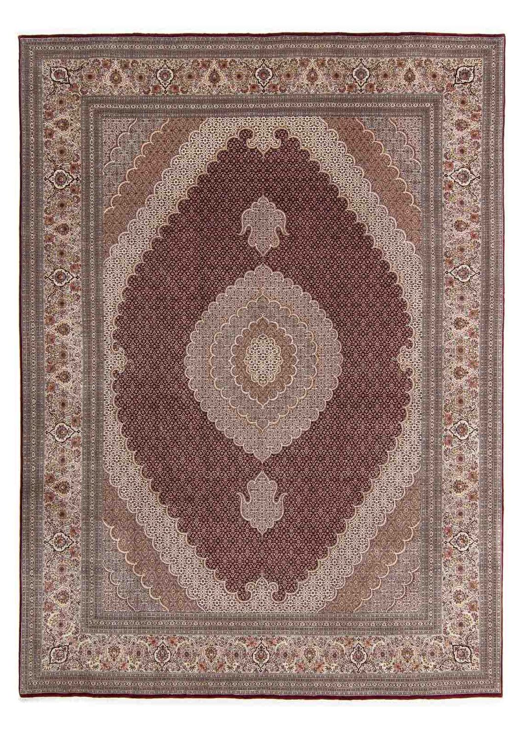 Persisk tæppe - Tabriz - 353 x 253 cm - mørkerød