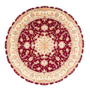 Persisk tæppe - Tabriz - Royal rundt  - 150 x 150 cm - mørkerød