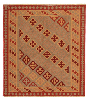 Kelim-tæppe - orientalsk firkantet  - 165 x 161 cm - mørkerød