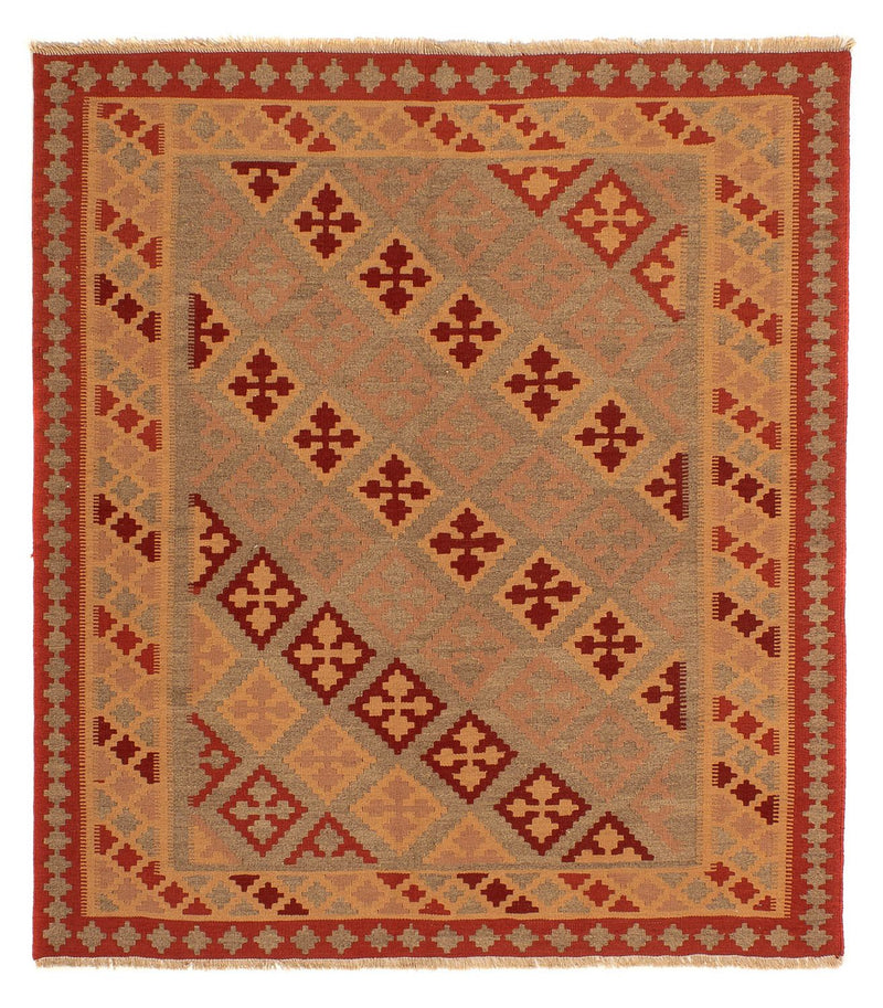 Kelim-tæppe - orientalsk firkantet  - 165 x 161 cm - mørkerød