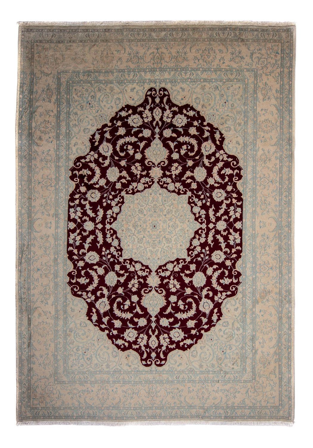 Persisk tæppe - Nain - 349 x 248 cm - mørkerød