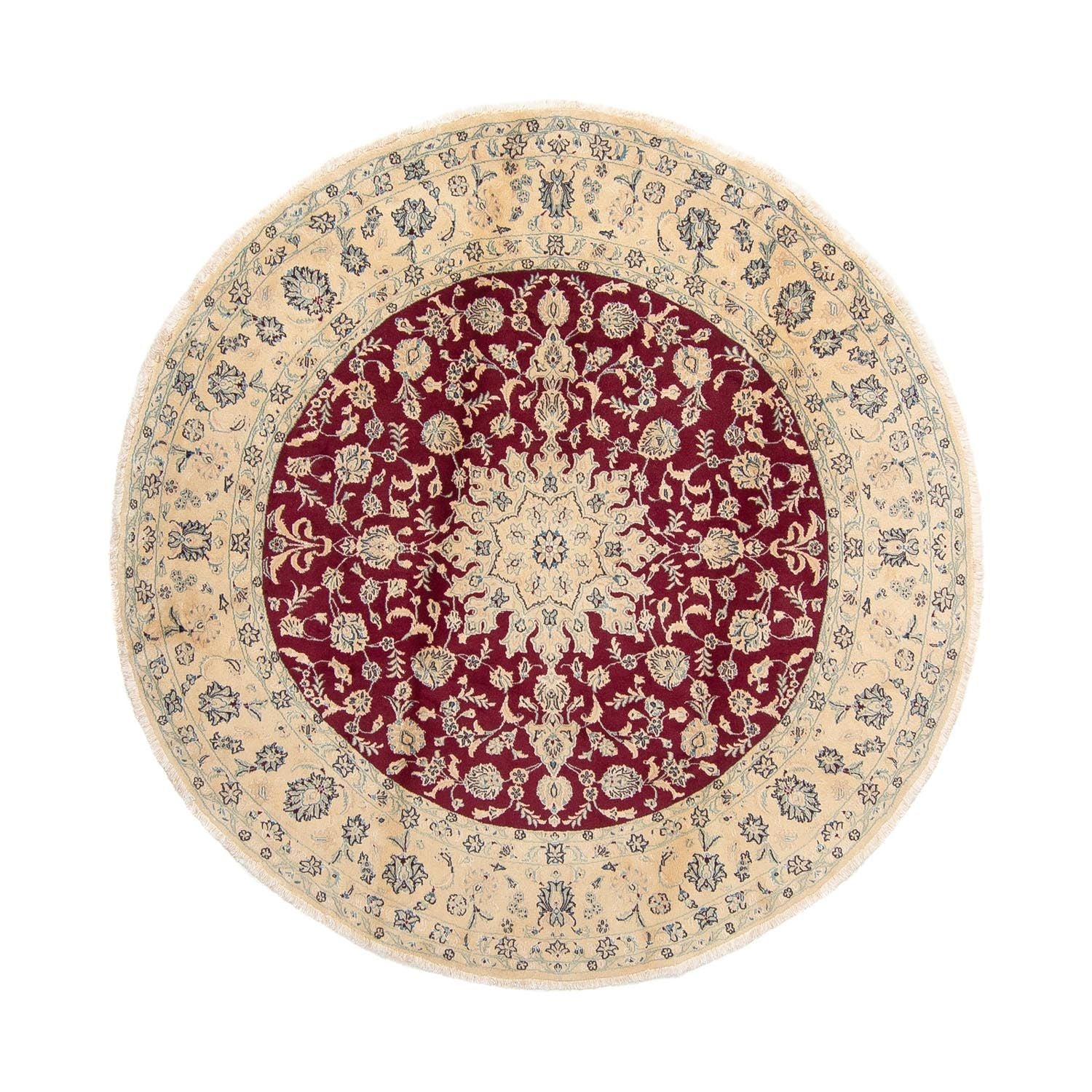Persisk tæppe - Nain rundt  - 245 x 245 cm - mørkerød