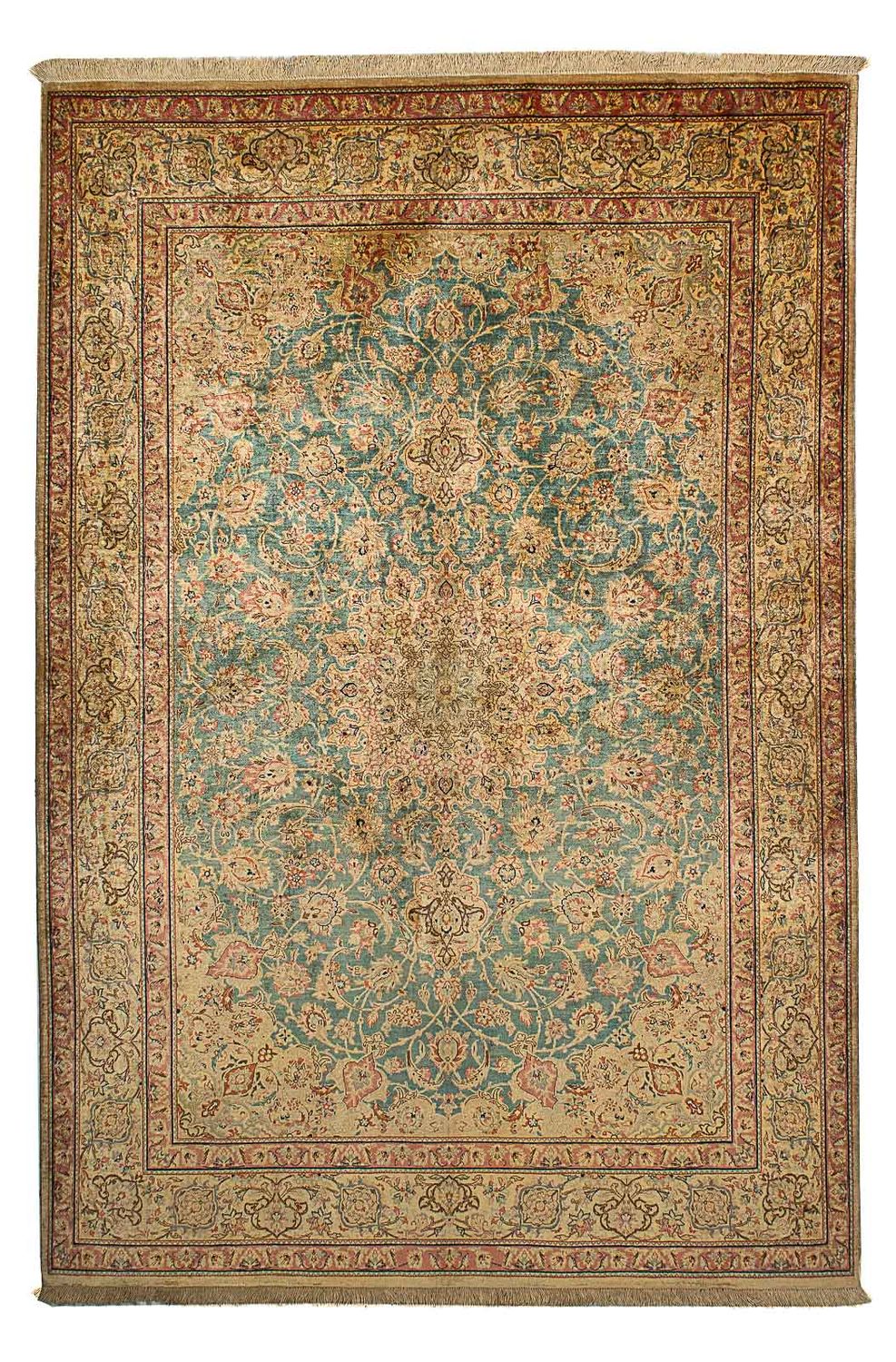 Silketæppe - Ghom Silk - Premium - 216 x 132 cm - mørkeblå