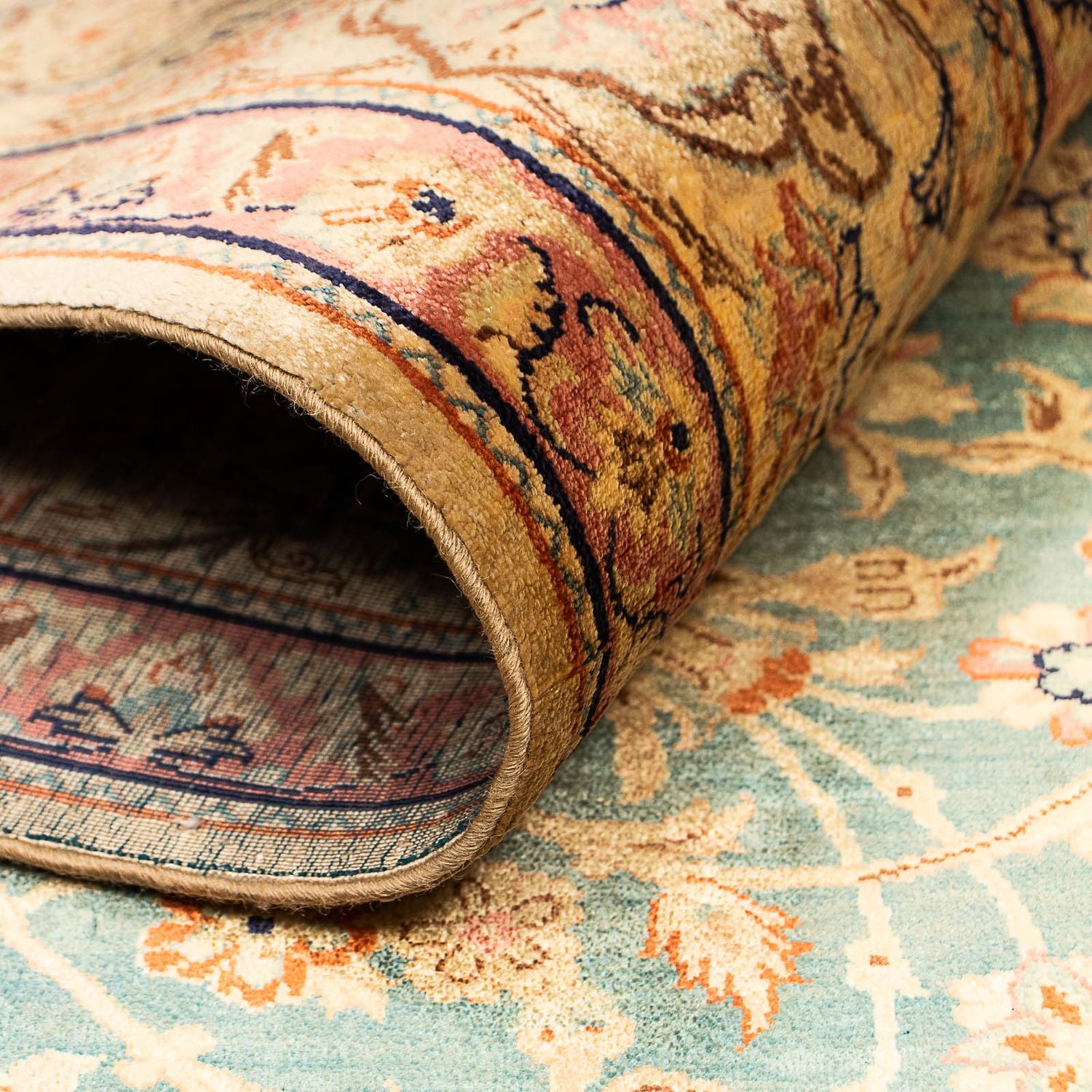 Silketæppe - Ghom Silk - Premium - 216 x 132 cm - mørkeblå