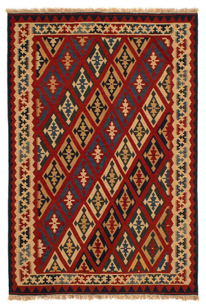 Kelim-tæppe - orientalsk - 209 x 154 cm - mørkerød