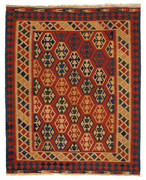 Kelim-tæppe - orientalsk - 181 x 155 cm - mørkerød