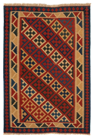Kelim-tæppe - orientalsk - 220 x 151 cm - mørkerød