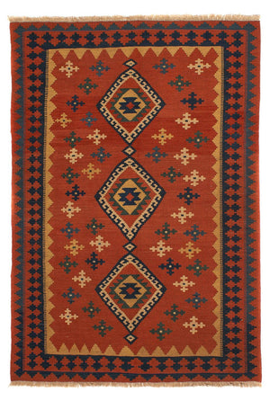 Kelim-tæppe - orientalsk - 198 x 138 cm - mørkerød