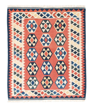Kelim-tæppe - orientalsk firkantet  - 148 x 121 cm - rust