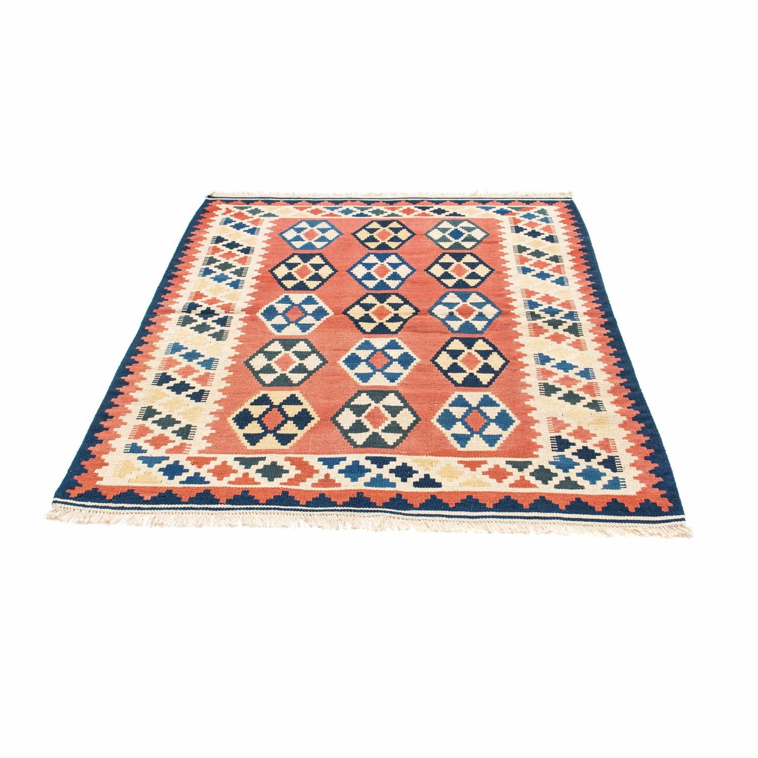 Kelim-tæppe - orientalsk firkantet  - 148 x 121 cm - rust