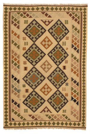 Kelim-tæppe - orientalsk - 198 x 135 cm - lys brun