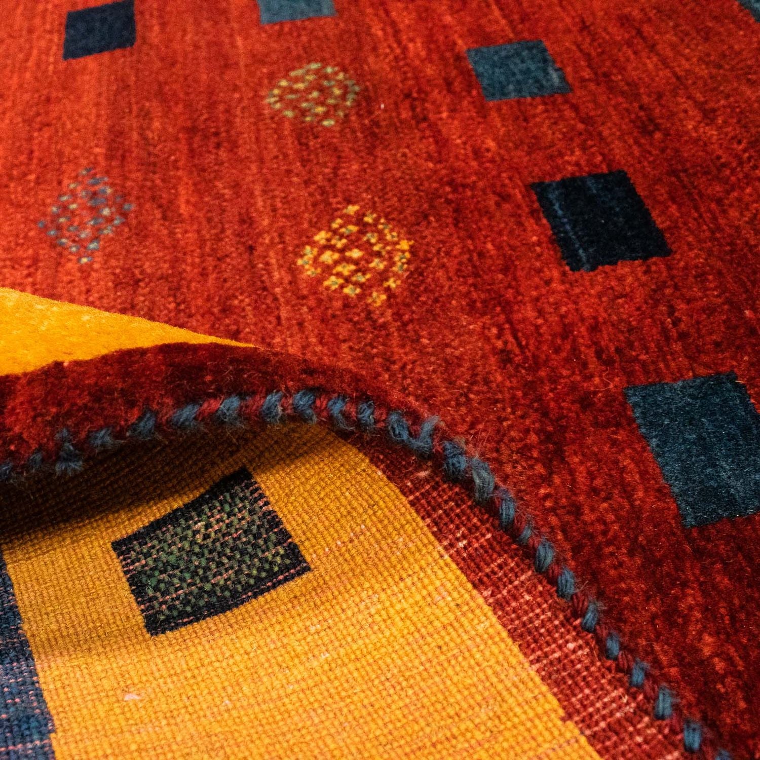 Gabbeh Tæppe - Loribaft Persisk - 145 x 112 cm - mørkerød