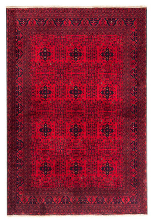 Afghansk tæppe - 230 x 171 cm - mørkerød