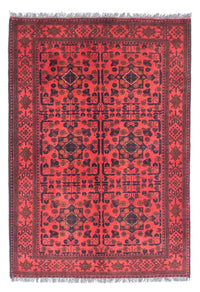 Afghansk tæppe - Kunduz - 149 x 103 cm - mørkerød