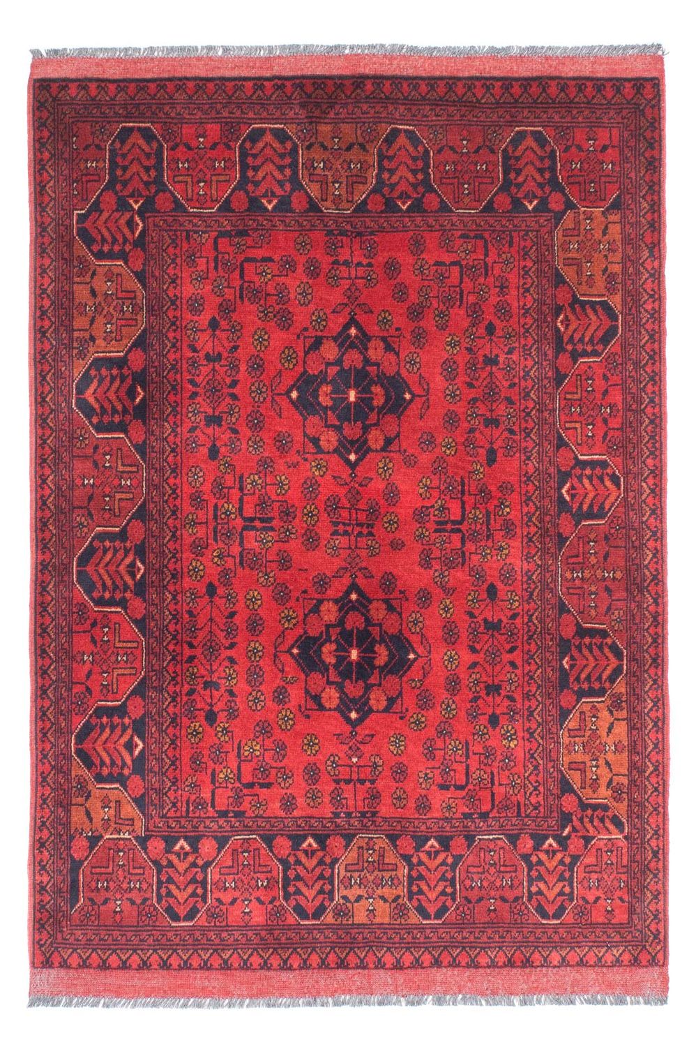Afghansk tæppe - Kunduz - 145 x 103 cm - mørkerød