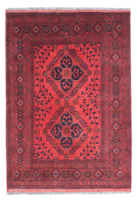 Afghansk tæppe - Kunduz - 146 x 104 cm - mørkerød