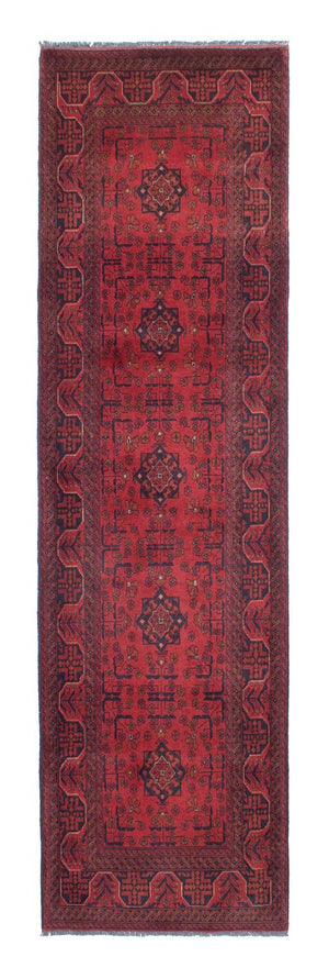 Løber Afghansk tæppe - Kunduz - 298 x 83 cm - mørkerød