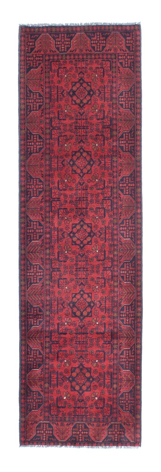 Løber Afghansk tæppe - Kunduz - 287 x 84 cm - mørkerød