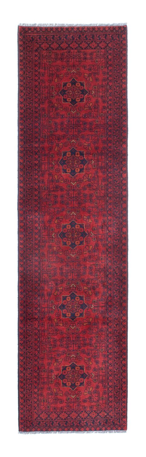 Løber Afghansk tæppe - Kunduz - 288 x 80 cm - mørkerød