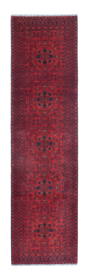 Løber Afghansk tæppe - Kunduz - 288 x 80 cm - mørkerød