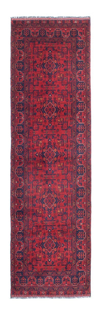 Løber Afghansk tæppe - Kunduz - 285 x 83 cm - mørkerød