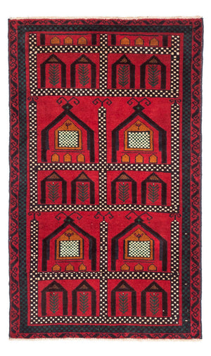 Baluch-tæppe - 132 x 81 cm - mørkerød