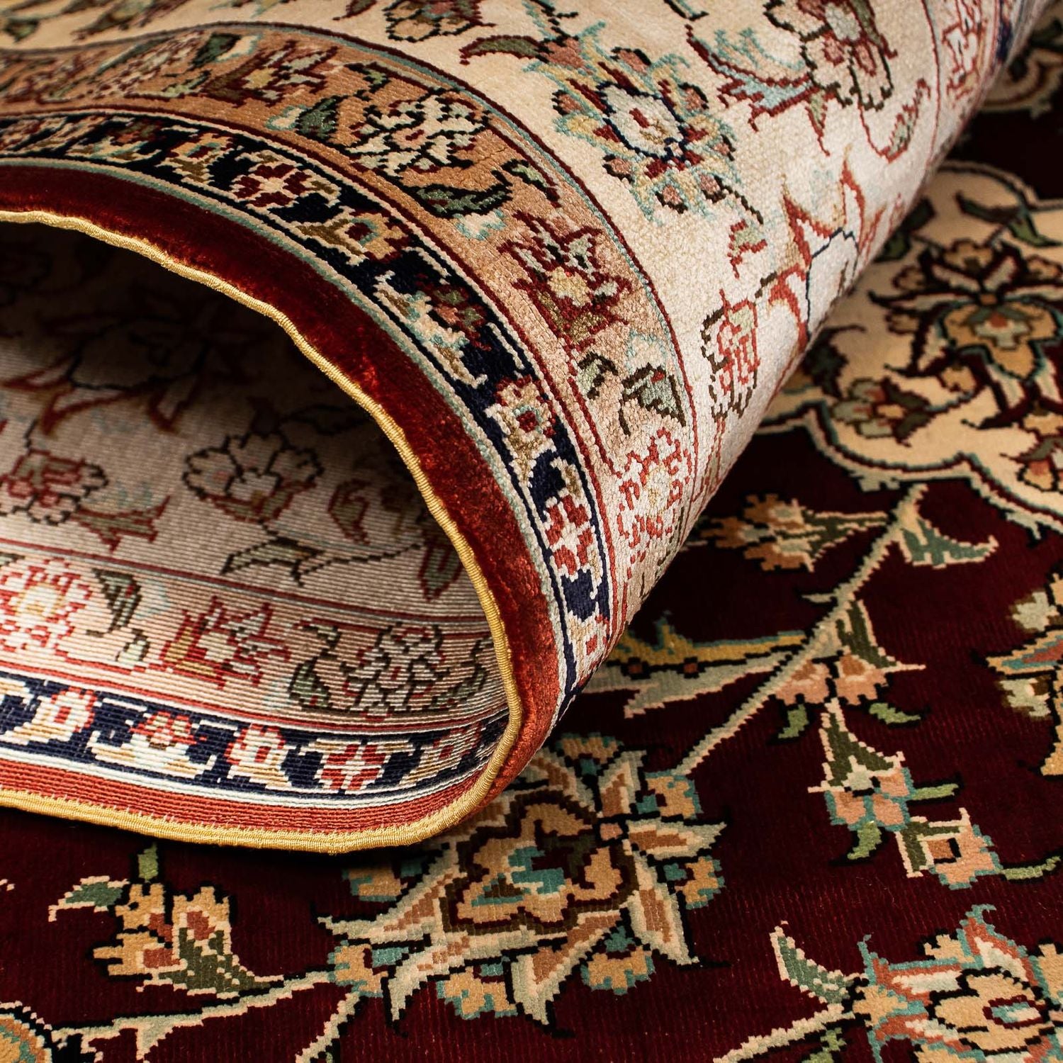 Silketæppe - Ghom Silk - Premium - 216 x 132 cm - mørkeblå
