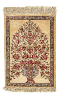 Silketæppe - Ghom Silk - Premium - 41 x 31 cm - beige