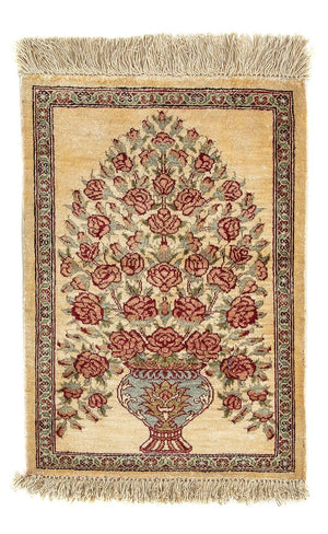 Silketæppe - Ghom Silk - Premium - 41 x 31 cm - beige