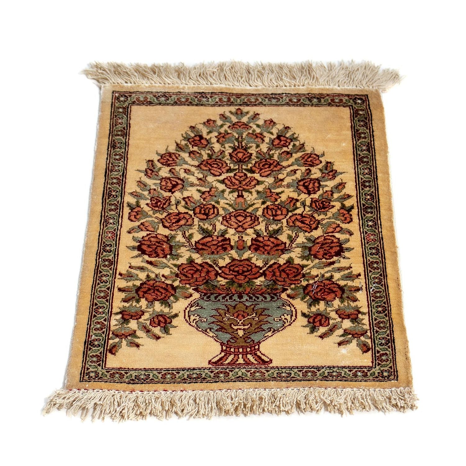 Silketæppe - Ghom Silk - Premium - 41 x 31 cm - beige