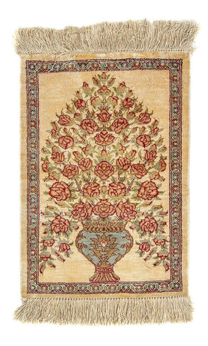 Silketæppe - Ghom Silk - Premium - 42 x 31 cm - beige