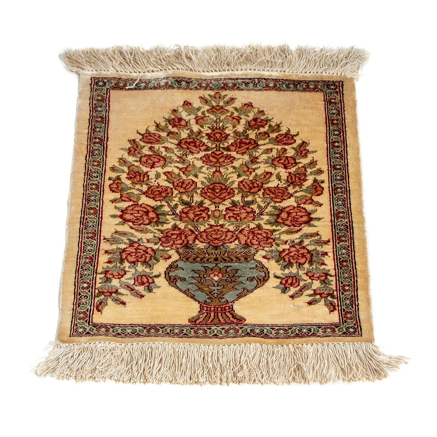 Silketæppe - Ghom Silk - Premium - 42 x 31 cm - beige