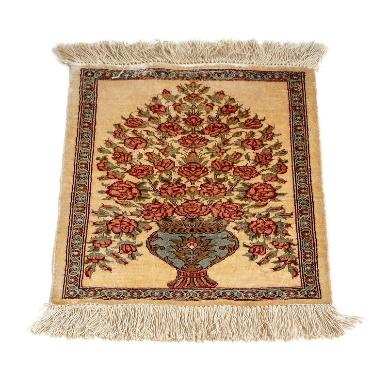 Silketæppe - Ghom Silk - Premium - 42 x 31 cm - beige
