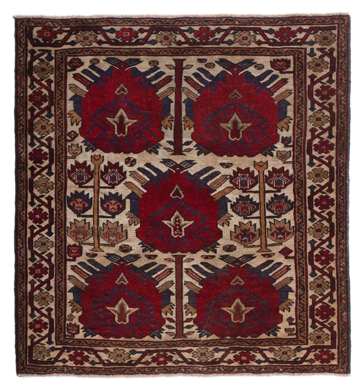 Baluch-tæppe firkantet  - 137 x 130 cm - lys brun