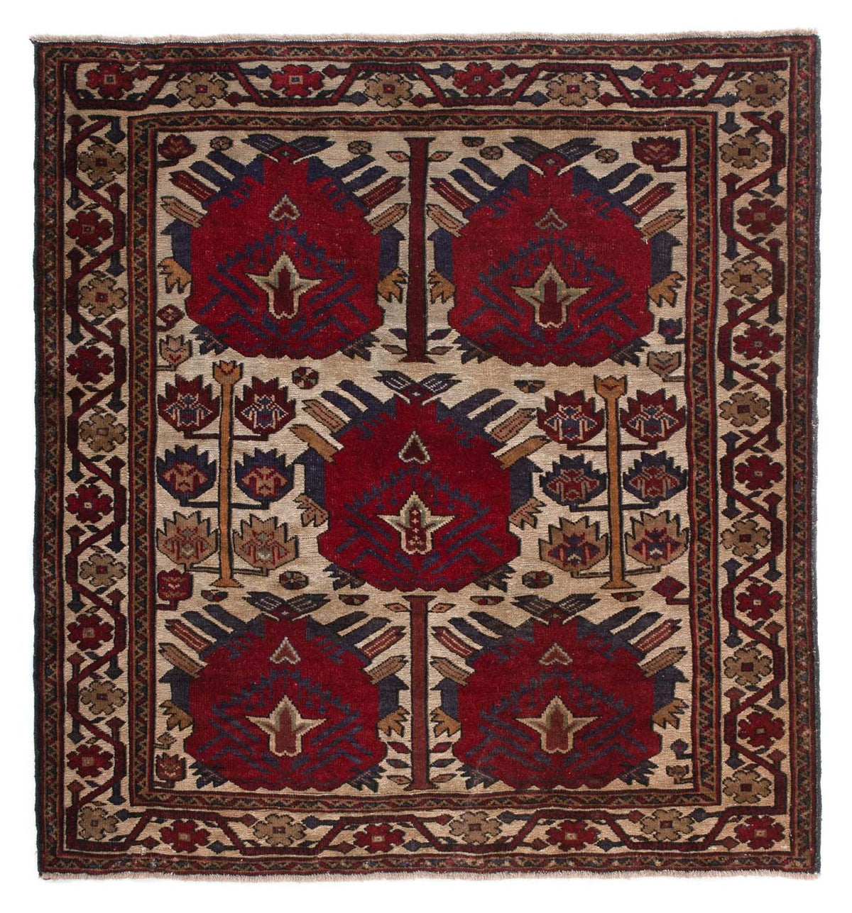 Baluch-tæppe firkantet  - 137 x 130 cm - lys brun