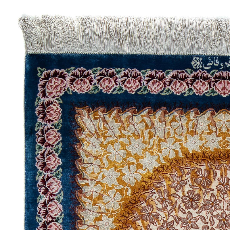 Silketæppe - Ghom Silk - Premium - 93 x 60 cm - mørkeblå