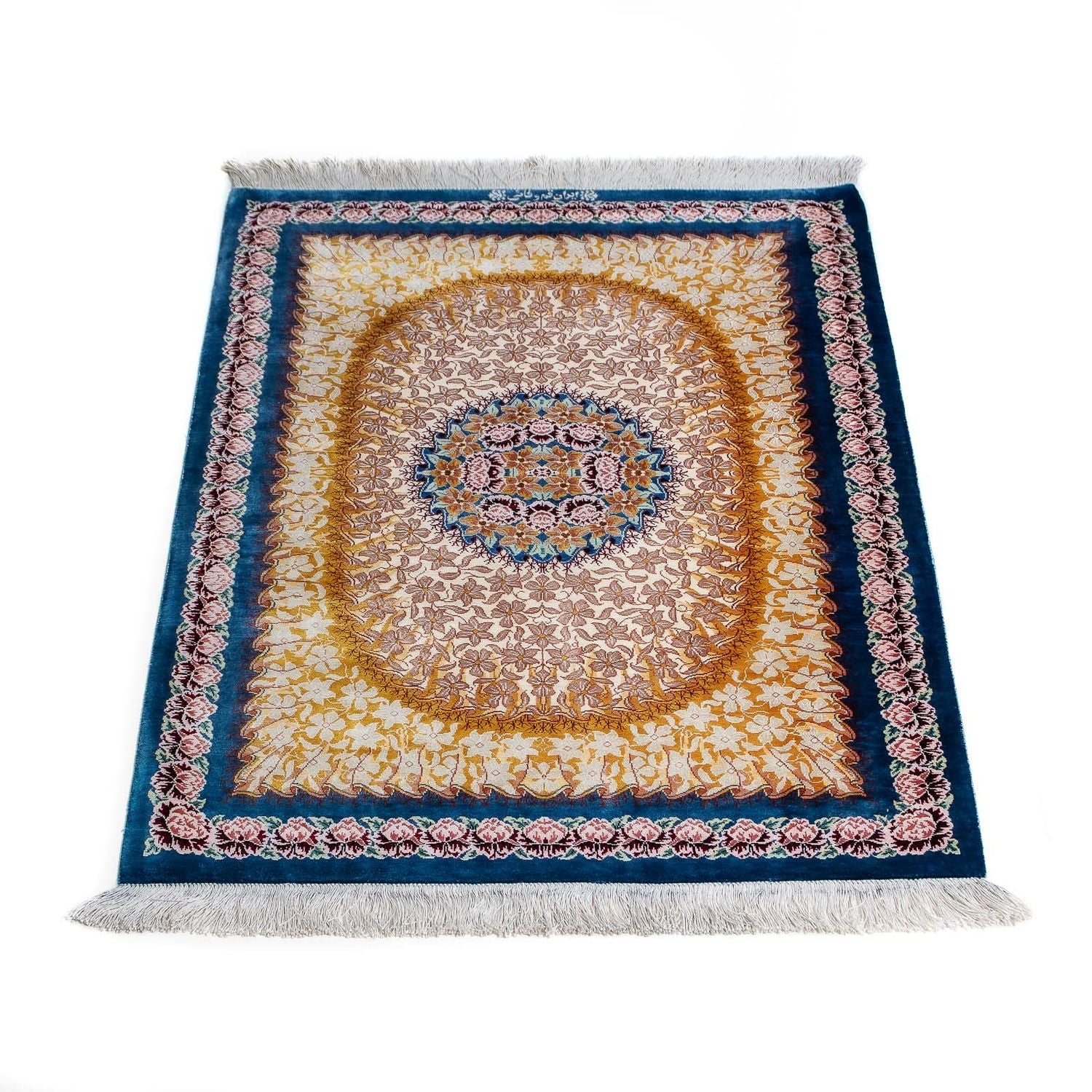 Silketæppe - Ghom Silk - Premium - 93 x 60 cm - mørkeblå