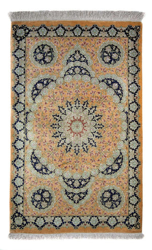 Persisk tæppe - Ghom - 93 x 59 cm - sennepsgul