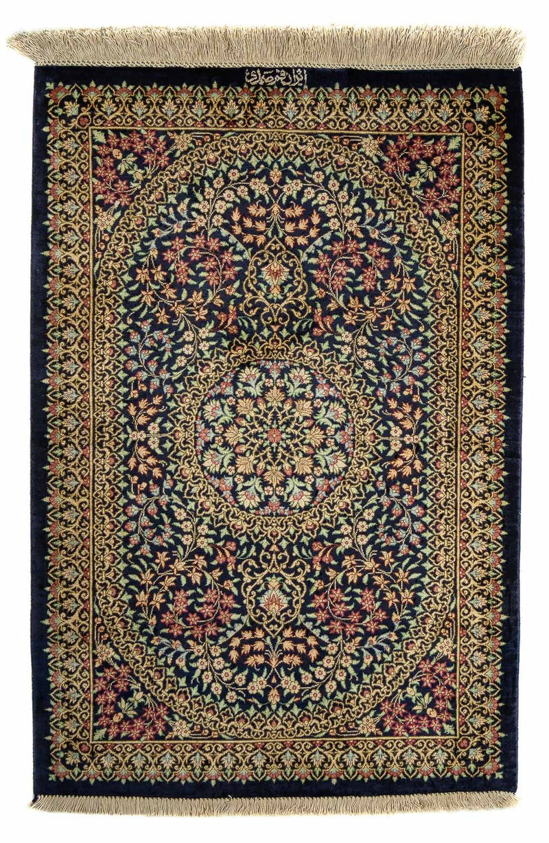 Persisk tæppe - Ghom - 91 x 61 cm - mørkeblå