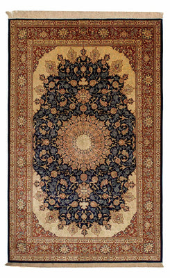 Silketæppe - Ghom Silk - Premium - 216 x 132 cm - mørkeblå