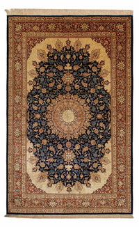 Silketæppe - Ghom Silk - Premium - 216 x 132 cm - mørkeblå